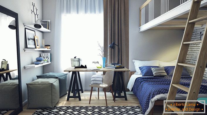Dormitorio en estiloлофт для креативного, творческого человека, который ценит свою индивидуальность. 