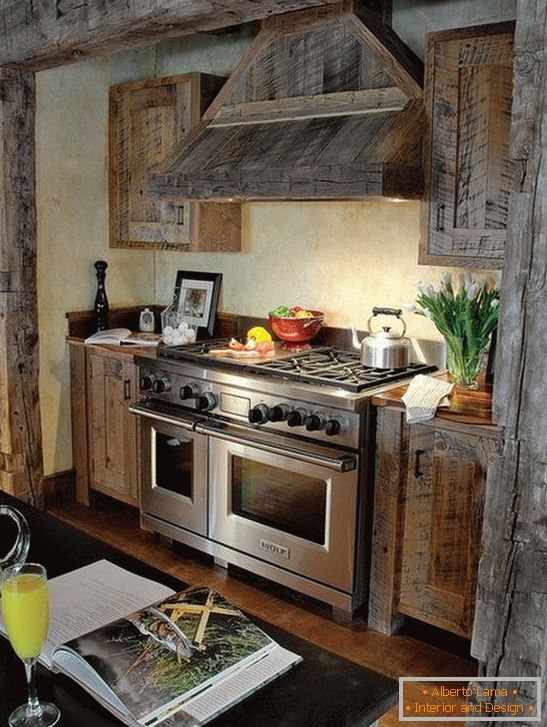 Cocina hecha de madera en tonos grises