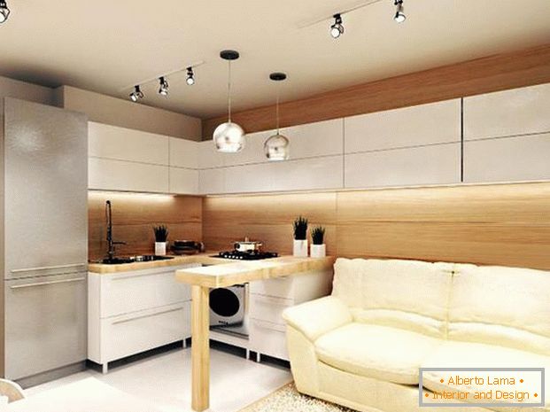 diseño moderno de la cocina combinada con la sala de estar 