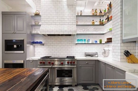 Diseño de azulejos al estilo de loft para la cocina - foto en el interior