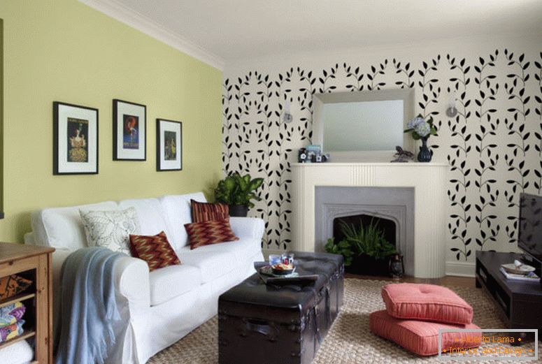 glamoroso-verde-acento-pared-sala de estar