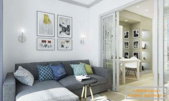 Estudio pequeño apartamento - foto de diseño de interiores de la sala de estar
