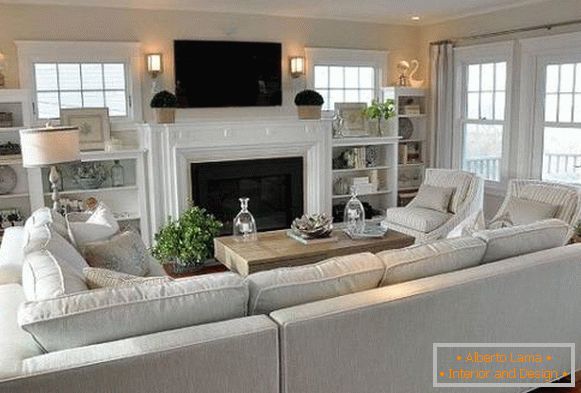 Muebles blancos para la sala de estar al estilo de la Provenza