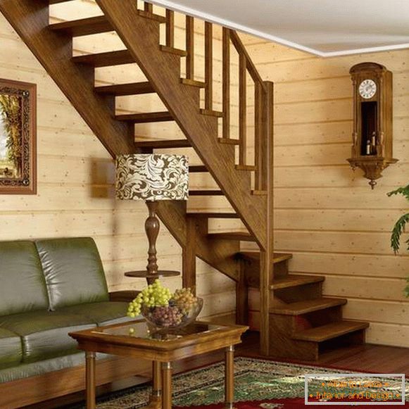 Escaleras intermedias de madera en una casa privada - diseño de la foto en un estilo moderno