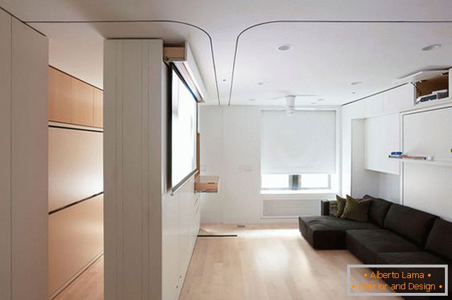 Sala de estar multifuncional apartamento-transformador en Nueva York