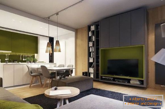 Color verde claro en el interior de la sala de estar - tendencia 2017