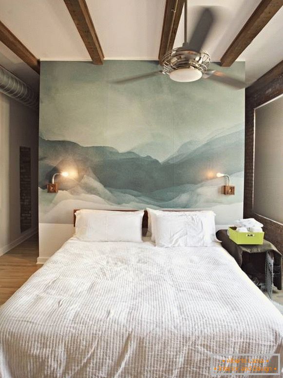 Diseño de dormitorio en un loft con fondos de fotos