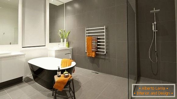 Diseño de baño en estilo gris y minimalista