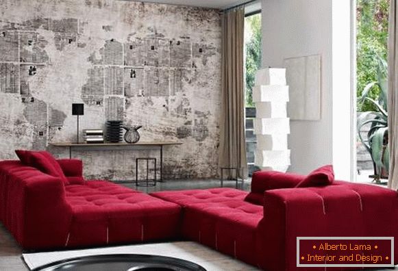 Sofás rojos brillantes en la sala de estar photo
