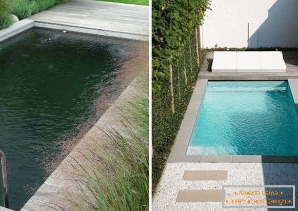 Piscinas de hormigón y jardinería en la foto