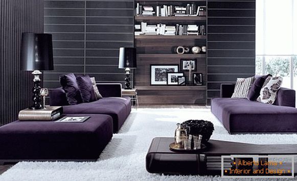 Sala de estar en diseño violeta-blanco