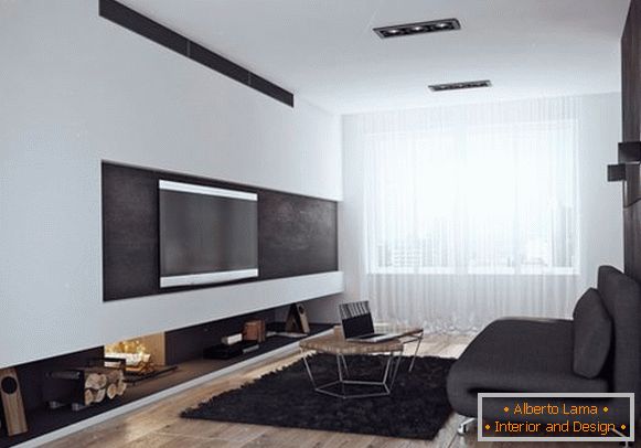 Elegante sala de estar en colores blanco y negro