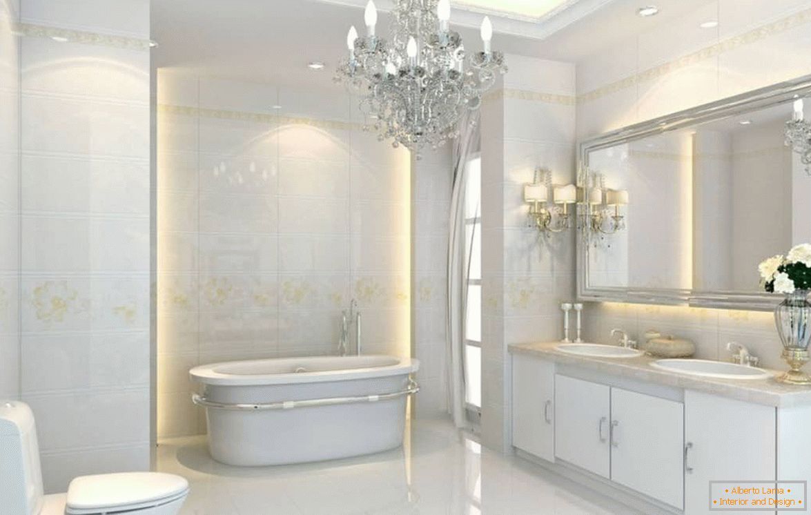 Diseño de baño en blanco en estilo neoclásico