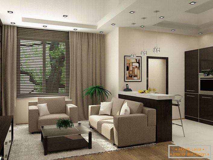 Acogedor apartamento estudio en un estilo moderno de alta tecnología.