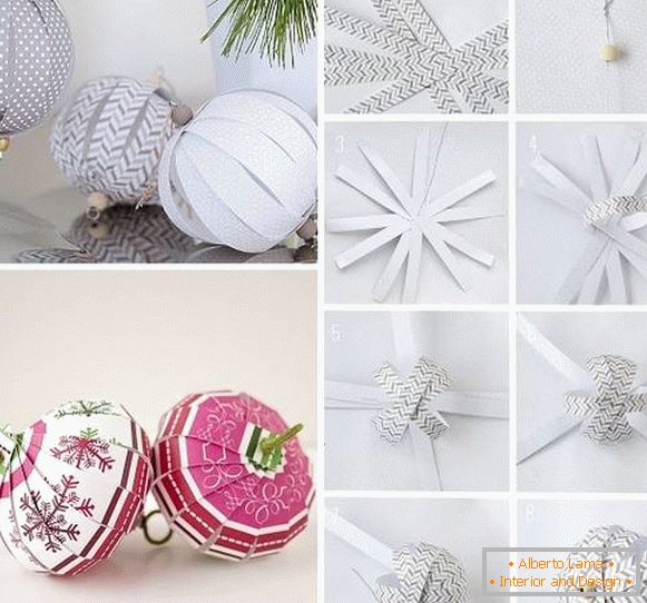 Hermosas bolas de árbol de Navidad de papel con sus propias manos