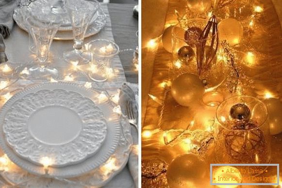 Garland LED como decoración de la mesa de Año Nuevo
