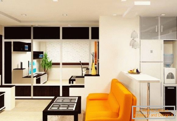 Una idea moderna para combinar la cocina con la sala de estar