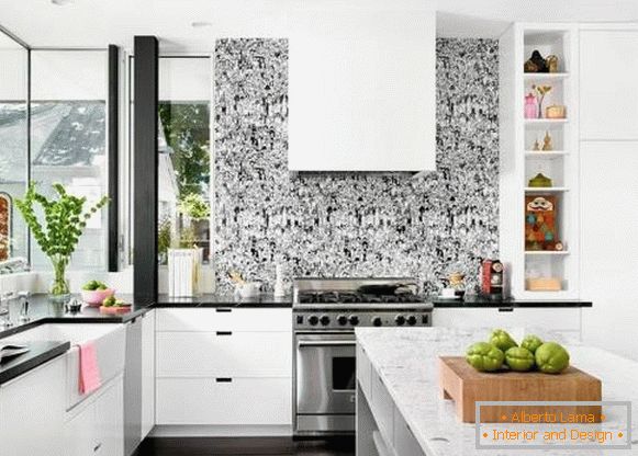 Papel pintado moderno en diseño de cocina