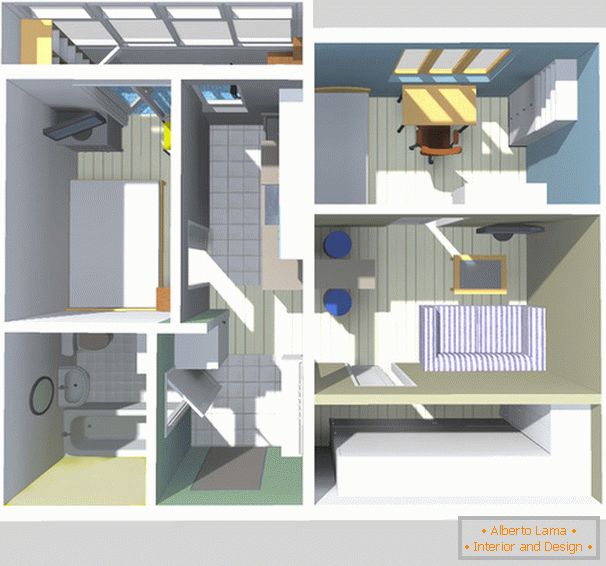 El diseño de un apartamento de tres habitaciones