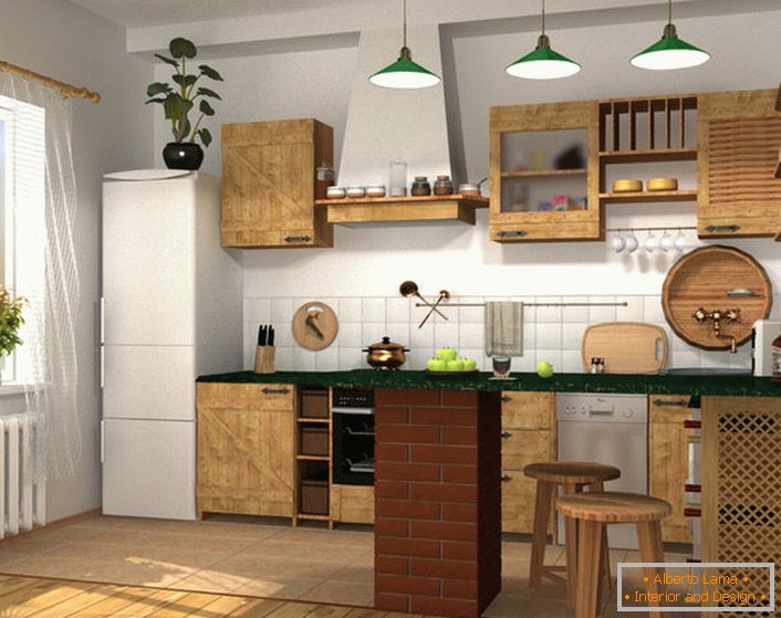 Proyecto de diseño para una pequeña cocina en un apartamento de la ciudad o una casa privada. 