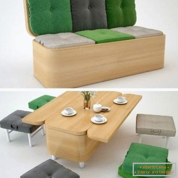 Diseño de una pequeña sala de estar - muebles multifuncionales