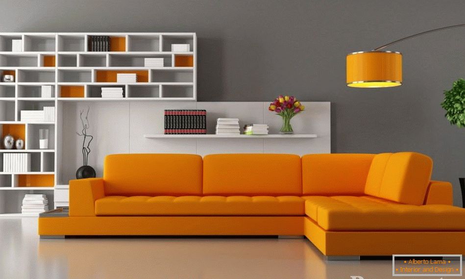 Muebles de color naranja в гостиной