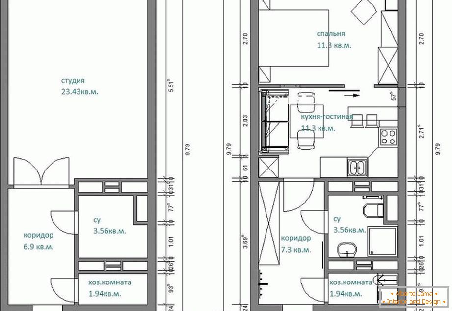 El diseño de un estrecho apartamento en Rusia