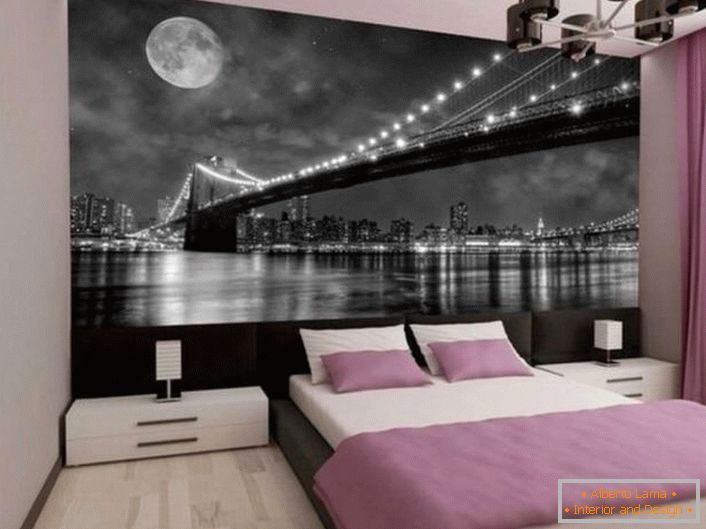 Un tema favorito de los diseñadores es la metrópolis nocturna y el puente atirantado en las luces.