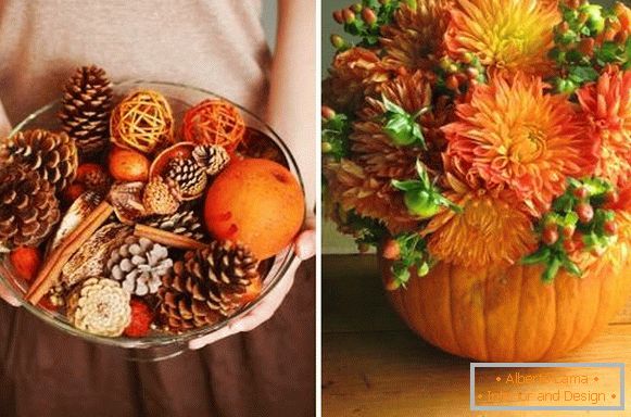 Bonita decoración de materiales de otoño