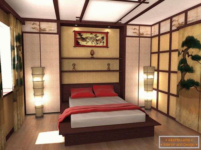 El proyecto de diseño de un dormitorio en el estilo del minimalismo japonés es obra de un graduado de una universidad de Moscú. Una combinación competente de todos los detalles de la composición hace que el dormitorio sea elegante y oriental en refinamiento.