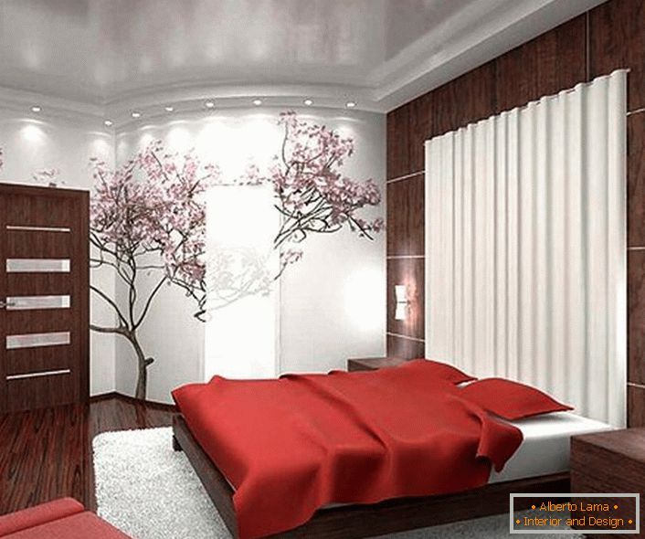 A menudo, para el diseño de interiores en el estilo del minimalismo japonés, se utiliza una imagen de flores de cerezo japonés. 