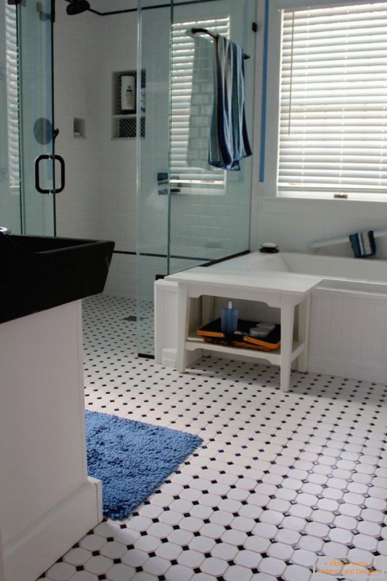 baño-elegante-blanco-baño-decoración-diseño-ideas-con-negro-y-blanco-azulejo-baño-piso-junto-con-vidrio cuadrado-ducha-sala-y-blanco-azulejo-baño-pared- adorable-vintage-bathroom-tile-patterns