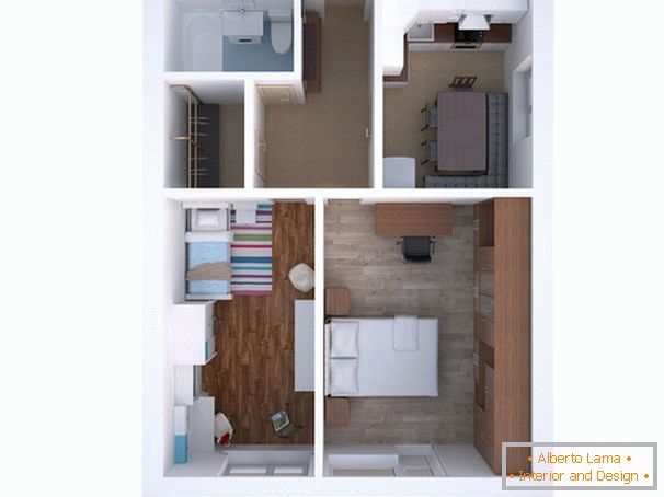 El diseño de un apartamento de dos habitaciones для семьи с ребёнком