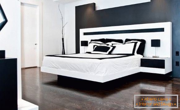 Diseño de dormitorio en blanco y negro