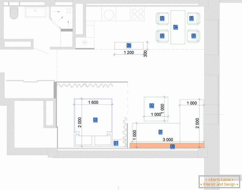 El diseño de un apartamento tipo estudio con un dormitorio separado