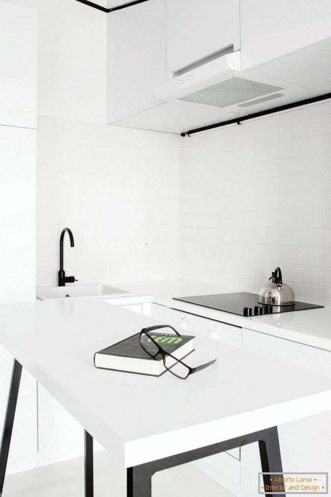 Apartamento estudio de cocina en blanco y negro