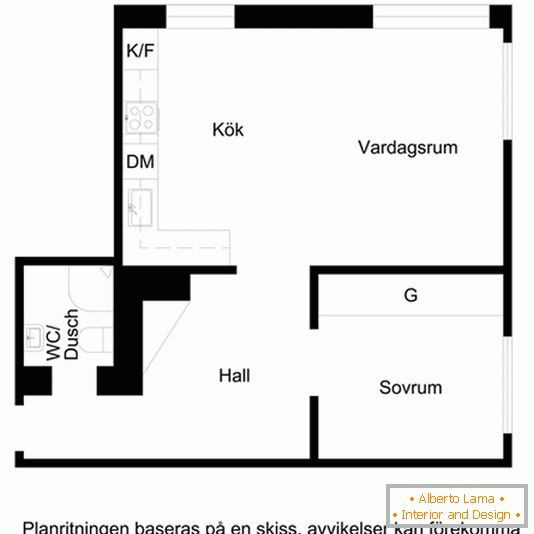 El plan de un pequeño apartamento de una habitación