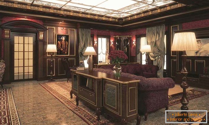 Una amplia sala de estar en el estilo victoriano de un club de élite que conserva las tradiciones inglesas.