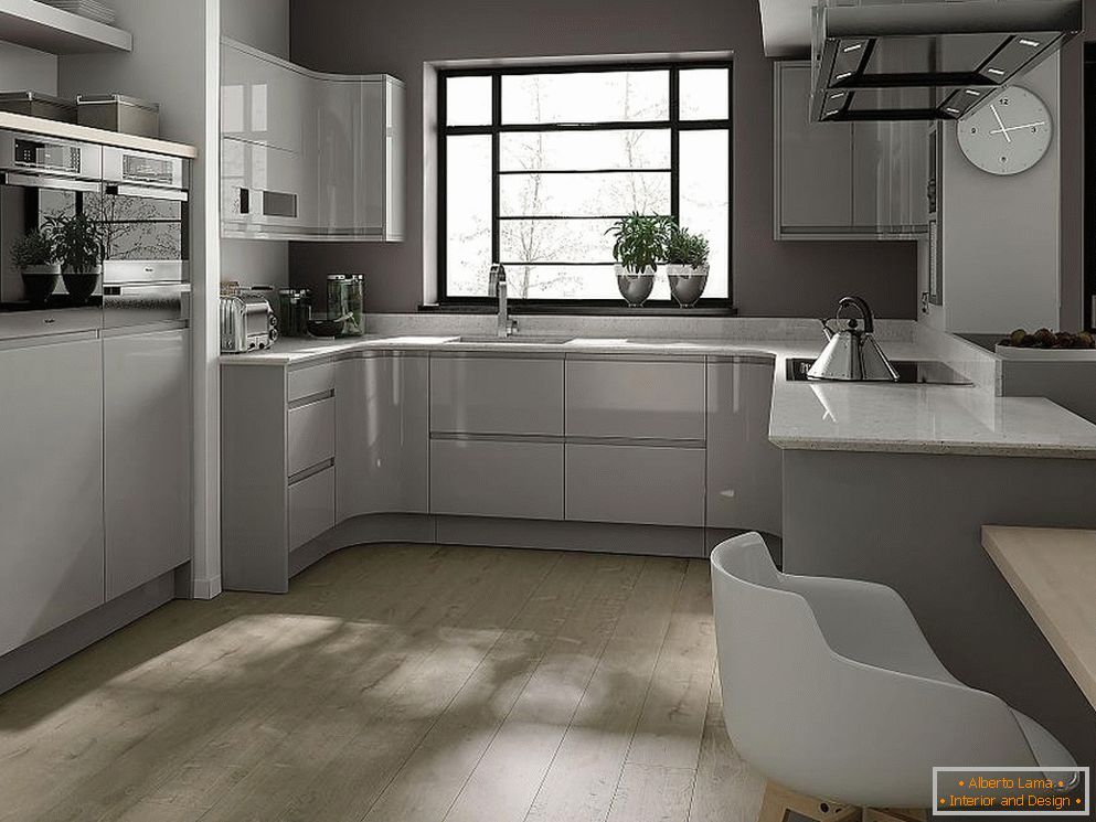 Cocina con un interior gris