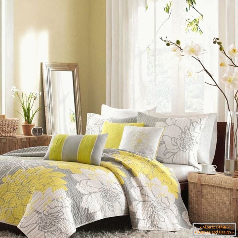 entrañable-bonita-flores-decorar-idea-mixto-con-gris-blanco-dormitorio-interiores-más-amarillo-acento