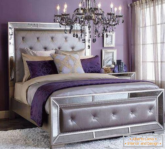 Dormitorio púrpura - foto en combinación con plateado