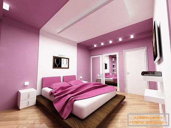Diseño de dormitorio moderno en color lila brillante