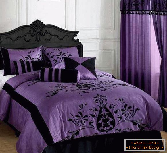 Dormitorio púrpura - foto en combinación con negro