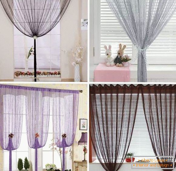 Cómo colgar bellamente las cortinas de un hilo - diferentes variantes en una foto