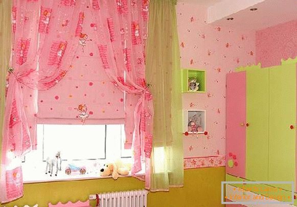 cortinas en una habitación infantil para una niña, foto 1