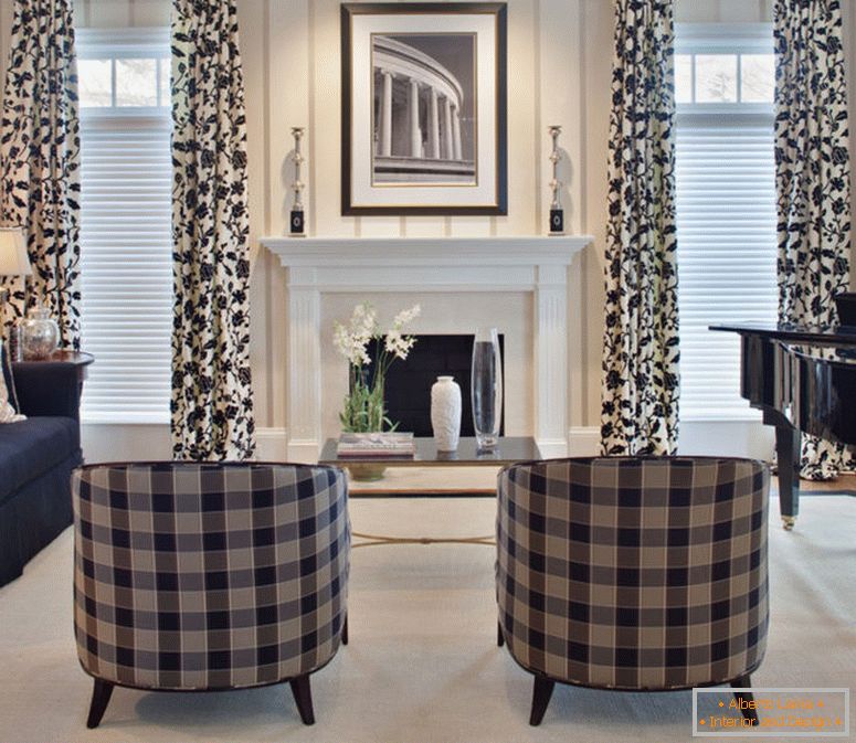 pretty-buffalo-check-curtains-in-living-room-contemporary-with-cortina-paneles-next-to-living-room-setting-alongside-extra-long-drapery-rods-and black-sofa
