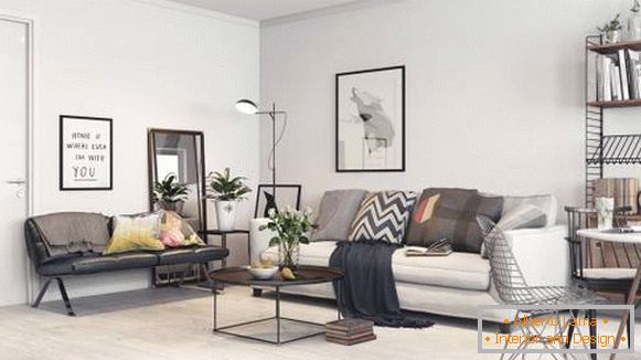 Estudio escandinavo - foto de la sala de estar y el pasillo