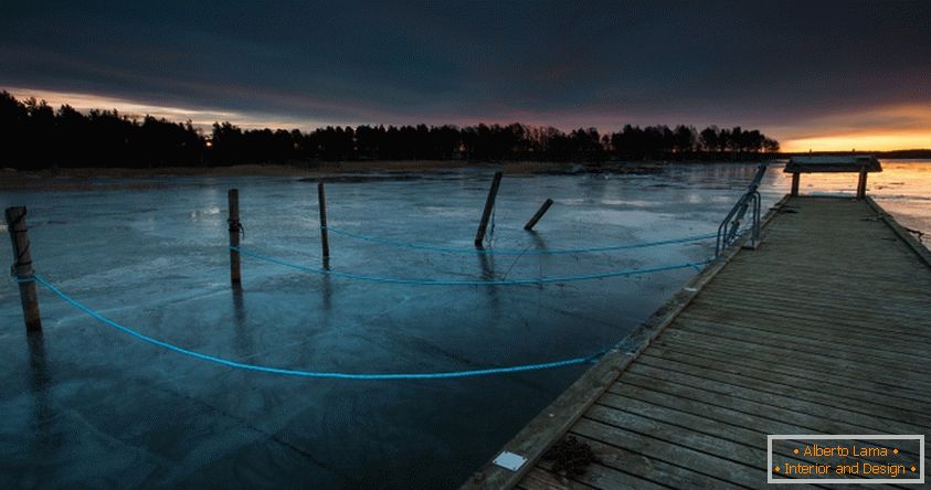Muelle al amanecer, Suecia