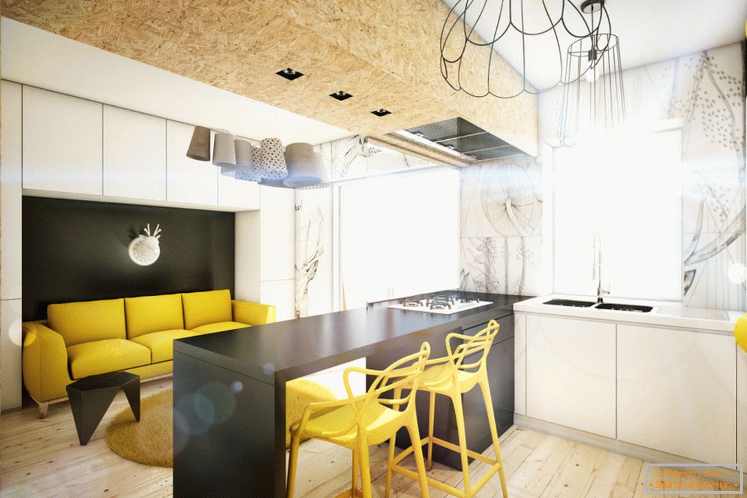La combinación de amarillo en el interior de un pequeño apartamento