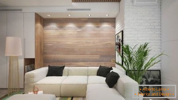 Decoración de pared con paneles de madera - foto de la sala de estar en estilo moderno